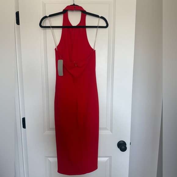 Red Halter Cutout Midi Dress Side Slit‎ Evening Formal Size Small - Picture 8 of 14
